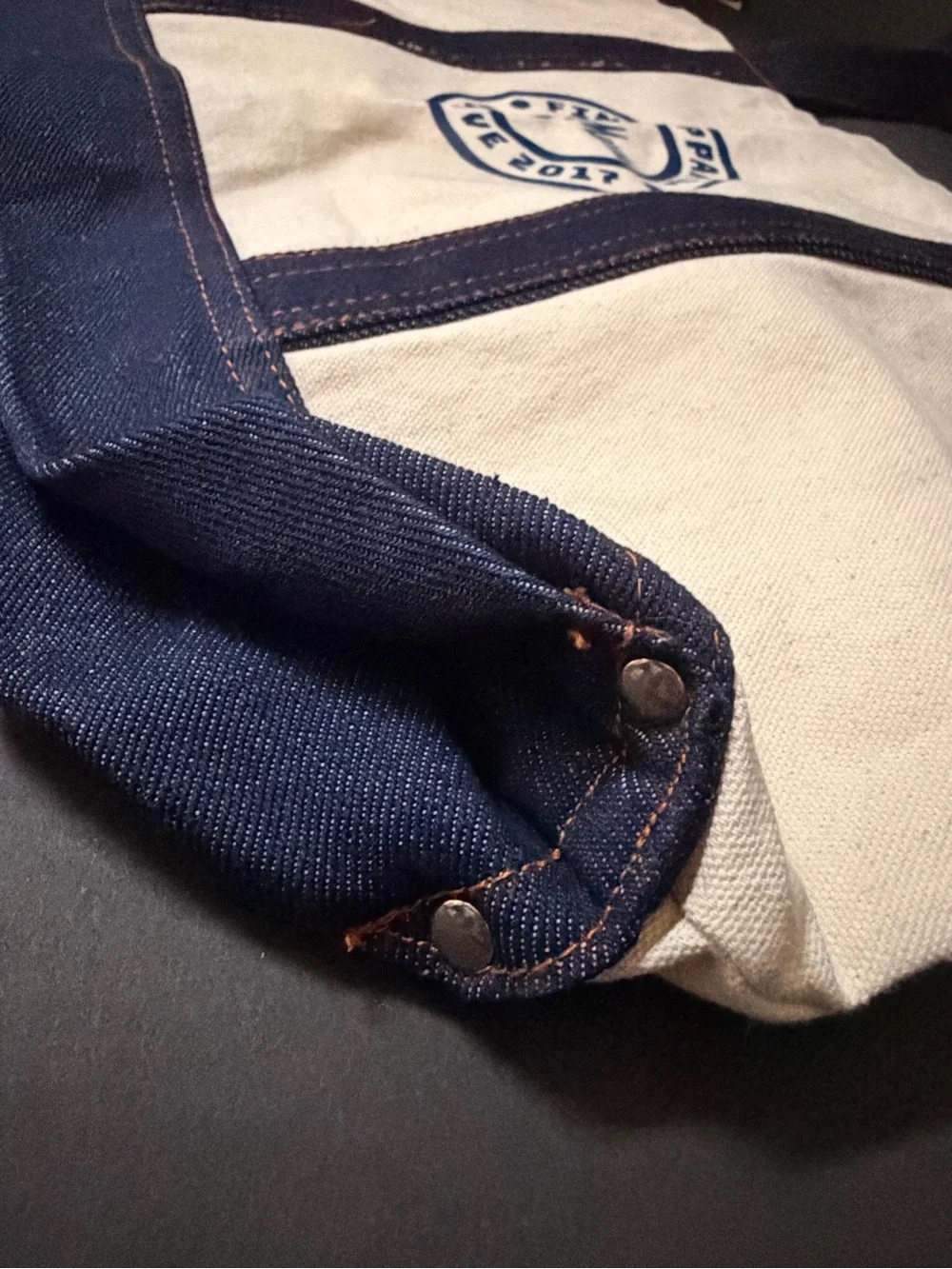 Neiman Marcus Men's Cream and Navy Canvas Messenger Tote